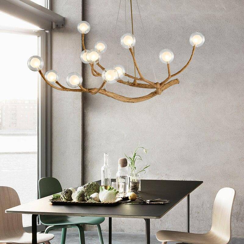 Lustre design moderne en forme de branches d'arbres avec plusieurs lampes LED