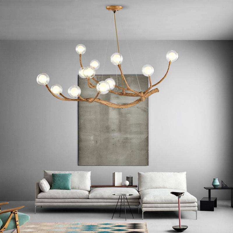 Lustre design moderne en forme de branches d'arbres avec plusieurs lampes LED