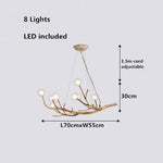 Modern design chandelier in the shape of tree branches with several LED lamps