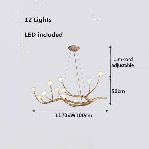 Lustre design moderne en forme de branches d'arbres avec plusieurs lampes LED