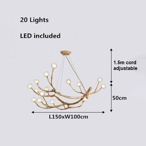 Lustre design moderne en forme de branches d'arbres avec plusieurs lampes LED