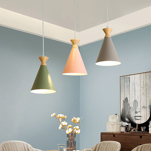 pendant light Scandinavian with lampshade conical and wooden Avi