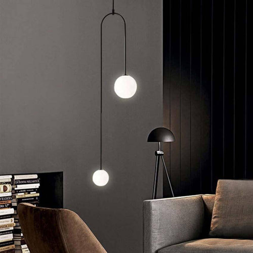 Suspension design LED en métal avec double boule en verre Fly - vue 4 sur 8