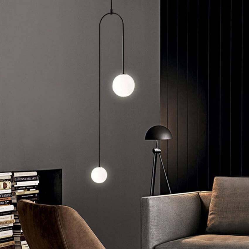 Suspension design LED en métal avec double boule en verre Fly - vue 3 sur 8