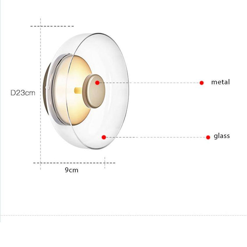 Lámpara de pared LED moderna con pantalla de cristal y metal Sconce