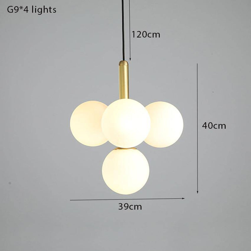 pendant light LED design with golden cylinder and several glass balls Fly