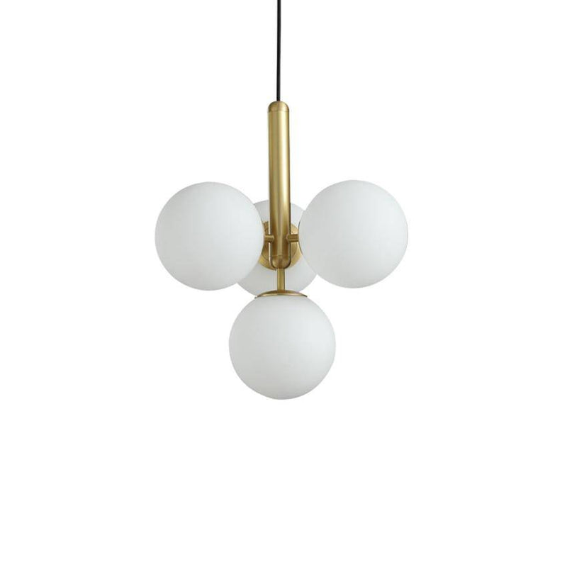 Suspension design LED avec cylindre doré et plusieurs boules en verres Fly