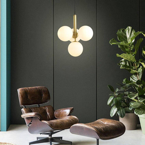 Suspension design LED avec cylindre doré et plusieurs boules en verres Fly - vue 2 sur 7