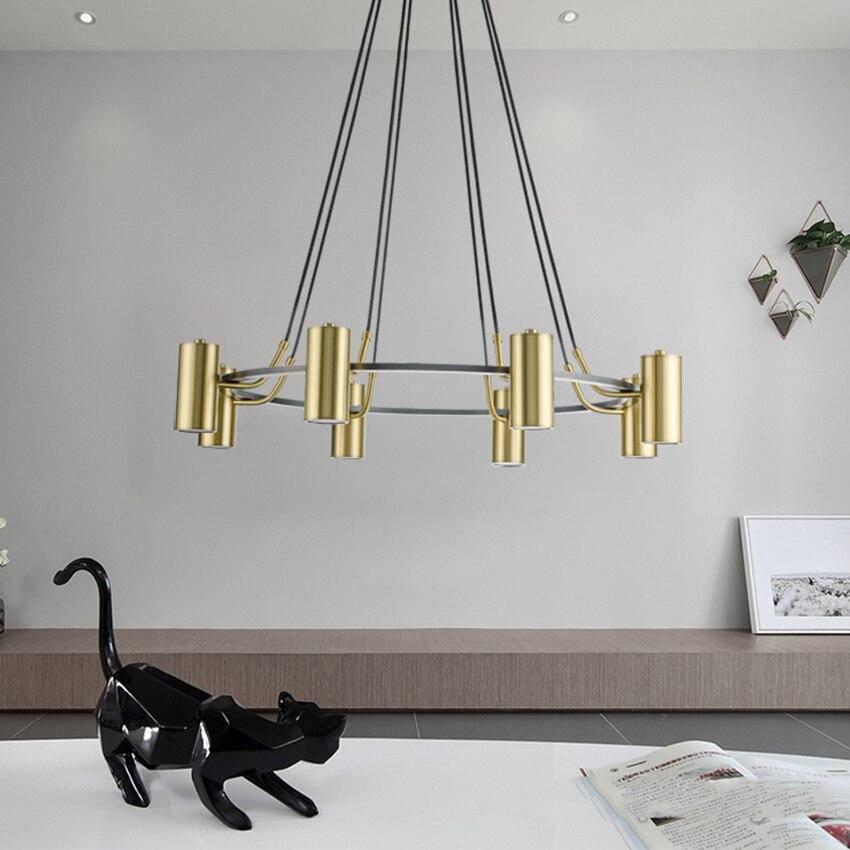 Lustre moderne et design LED avec cercle noir et spots dorés - vue 2 sur 6