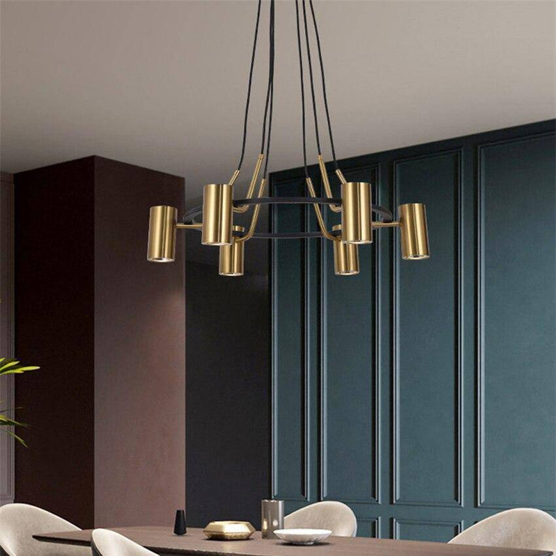 Modern LED design chandelier with black circle and gold Spotlights