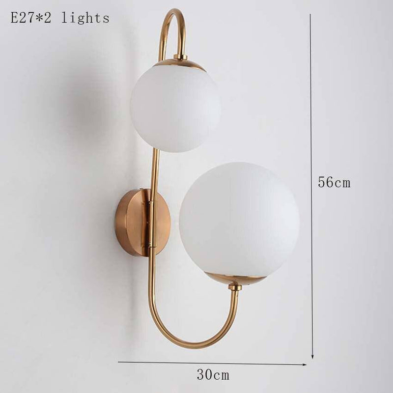 wall lamp modern LED wall light with double glass ball and gold base