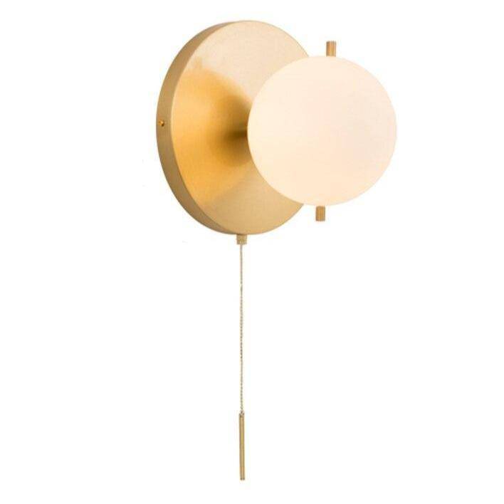 Applique murale moderne LED avec boule en verre et socle circulaire doré