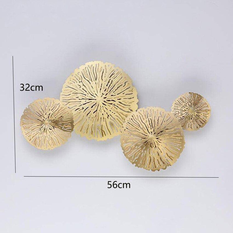 wall lamp LED design wall with several gold or copper discs in flower style