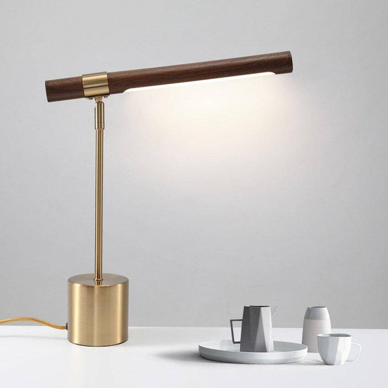 Lampe à poser design LED en métal dorée et bois style Fly
