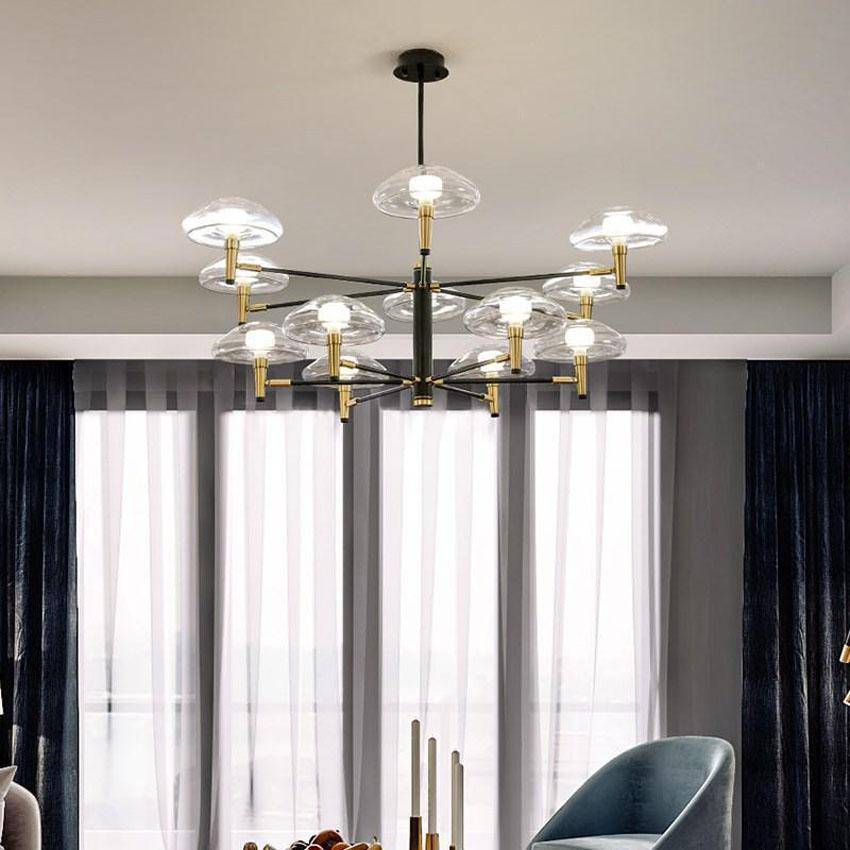 Lustre design noir et doré avec lampes en verre Light - vue 4 sur 10