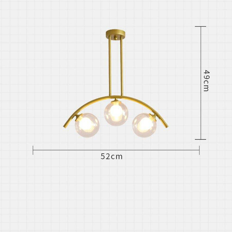 Lustre design LED avec bras arrondi doré et boules en verre Luxury