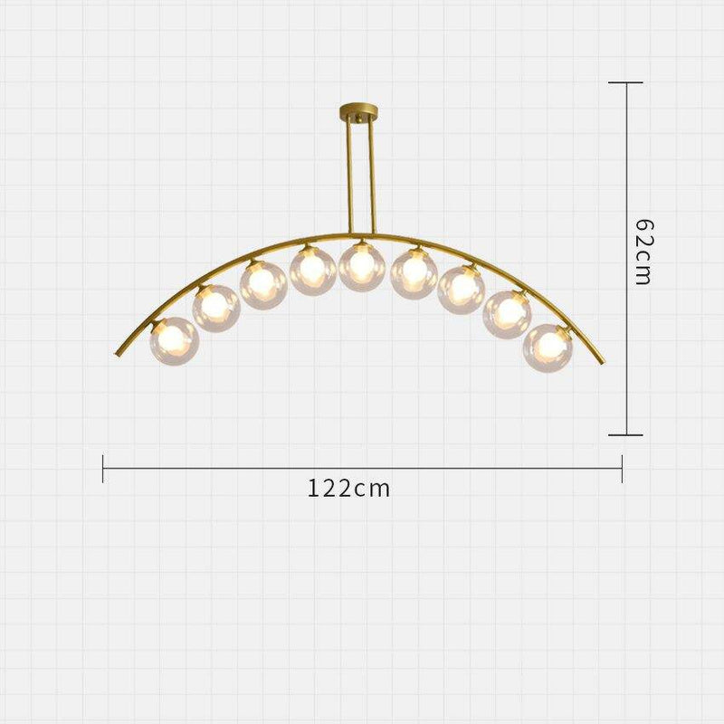 Araña design LED con brazo curvo dorado y bolas de cristal Lujo