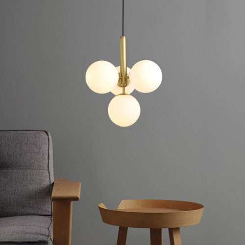 Suspension design LED avec cylindre doré et plusieurs boules en verres Fly - vue 3 sur 7