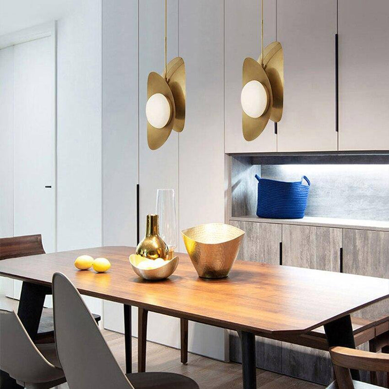 pendant light slightly curved double-sided gold-plated metal design