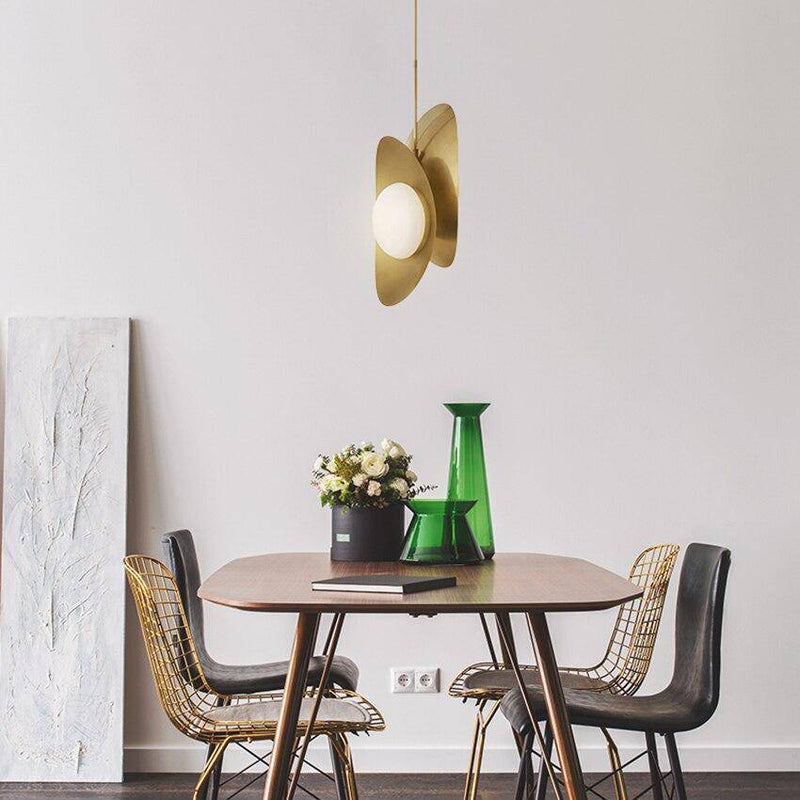 pendant light slightly curved double-sided gold-plated metal design