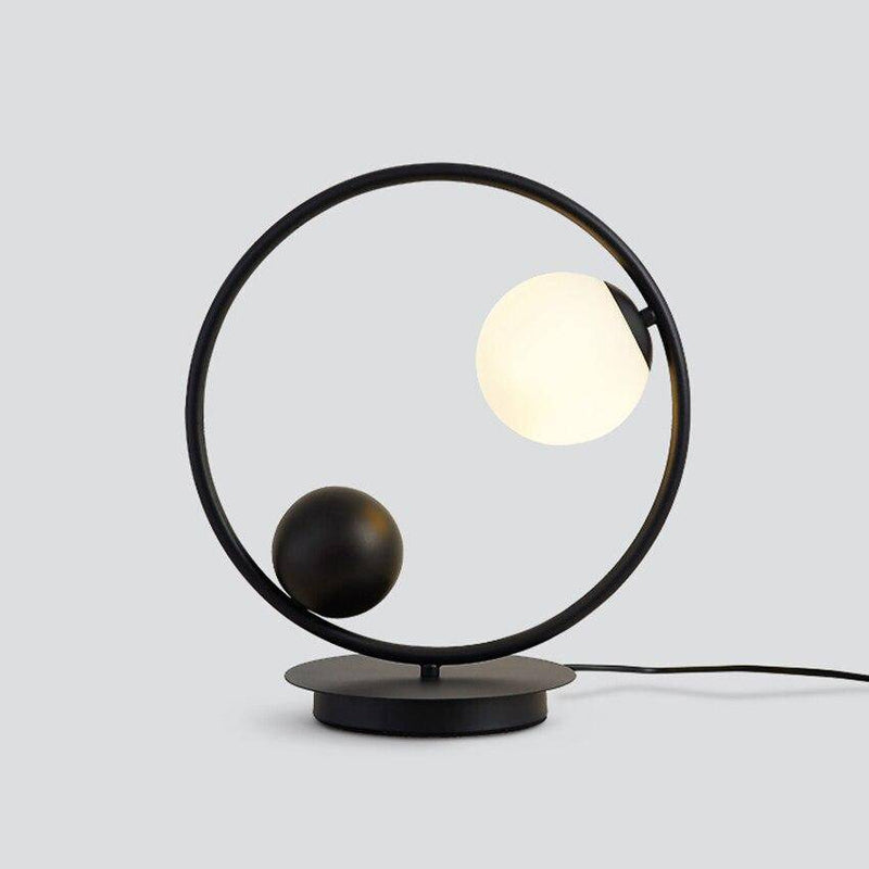 Lampe de chevet design à led avec anneau métal et boules en verre loft