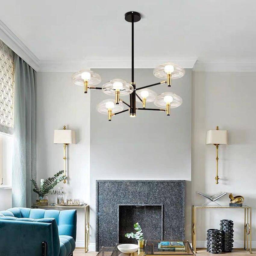 Lustre design noir et doré avec lampes en verre Light - vue 3 sur 10