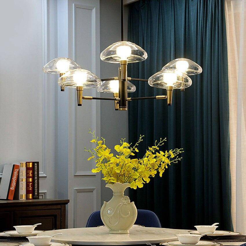 Lustre design noir et doré avec lampes en verre Light - vue 2 sur 10