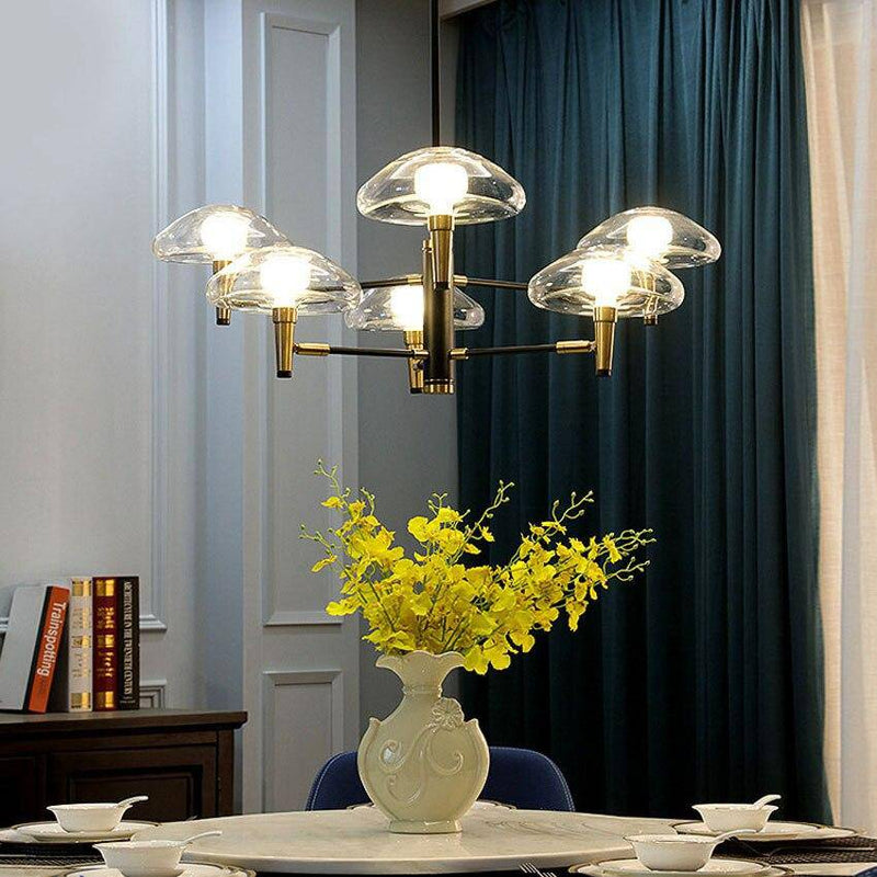 Lustre design noir et doré avec lampes en verre Light