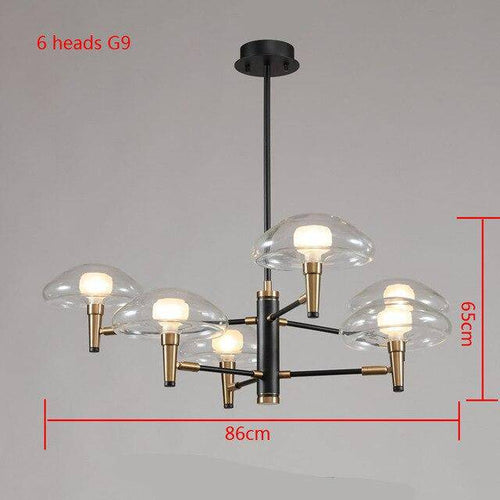 Lustre design noir et doré avec lampes en verre Light