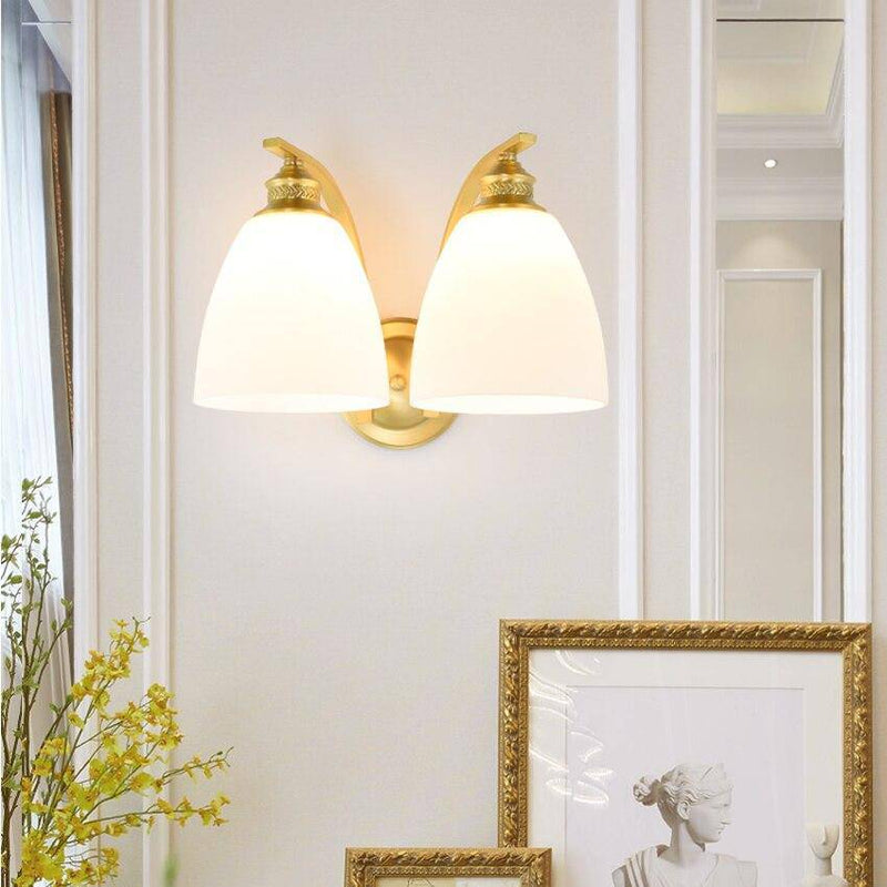 wall lamp modern gold LED wall light with lampshade white round Herity