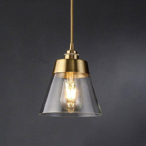 Suspension design LED dorée et abat-jour en verre luxury - vue 3 sur 8