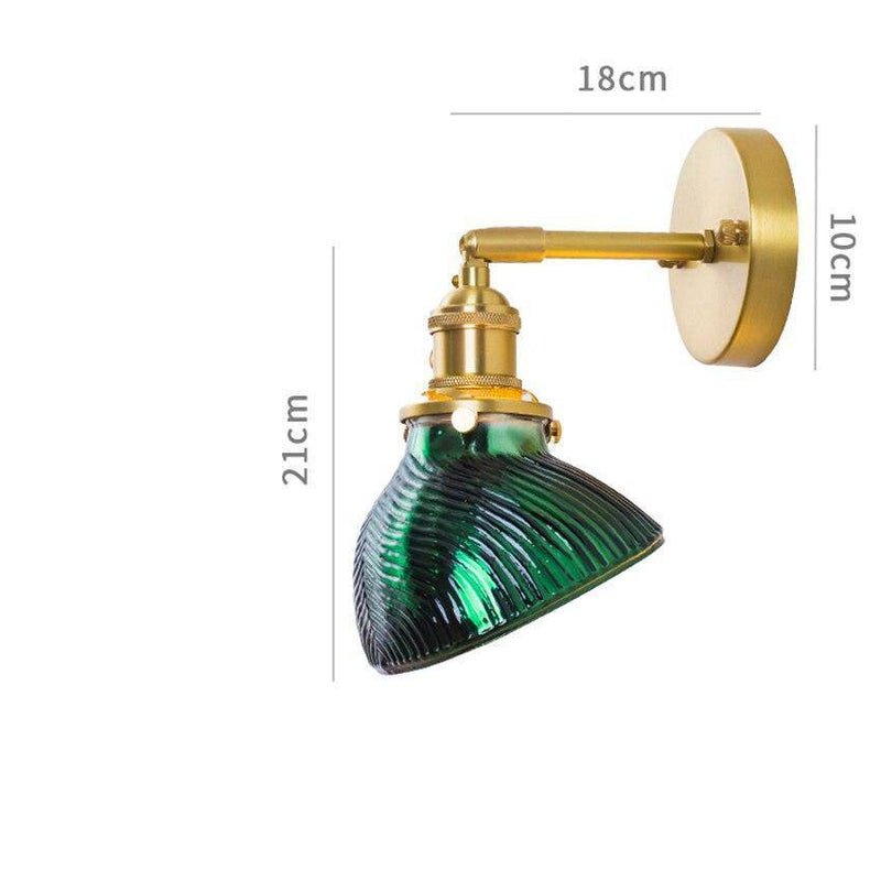 Lámpara de pared design LED oro con brazo retro y pantalla de cristal esmeralda