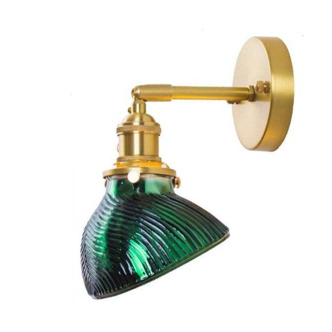 wall lamp LED wall design gold with retro arm and lampshade in emerald glass