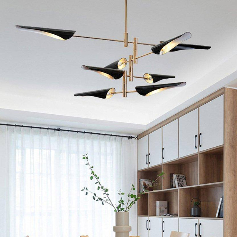 Design chandelier with metal branches and Nordic lamps