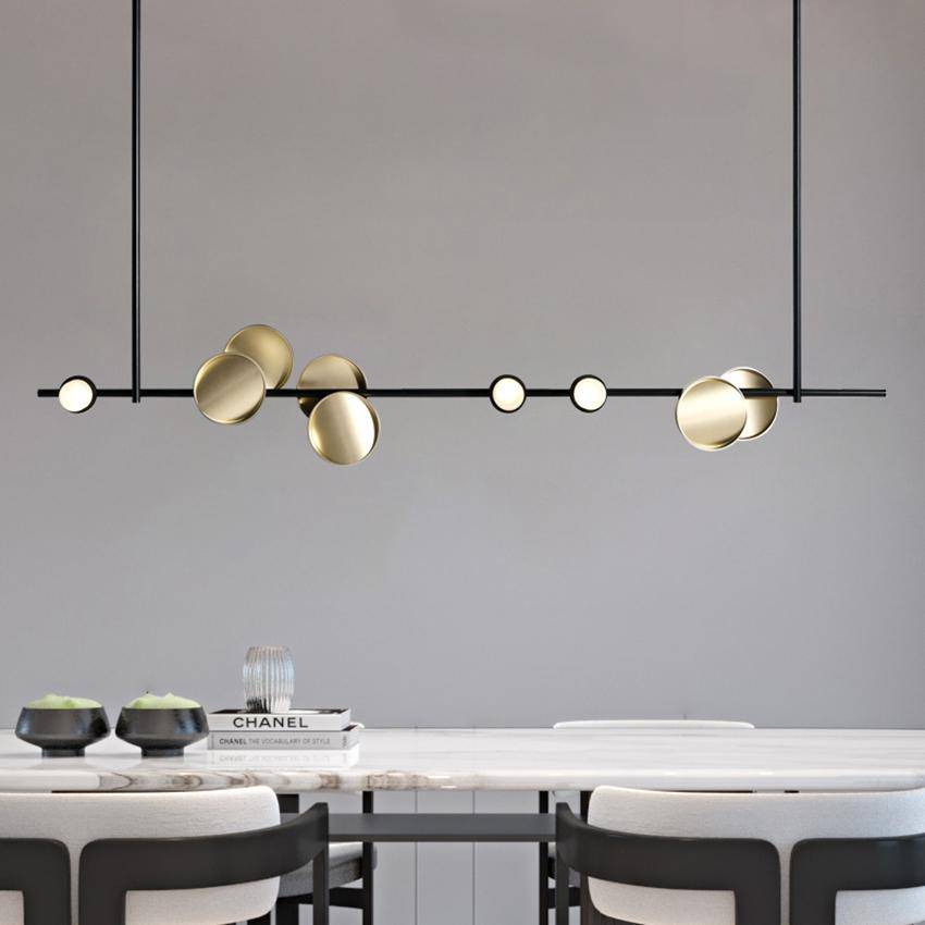 Lustre et suspension design art déco noir et doré avec lampes LED - vue 8 sur 11