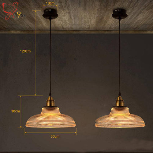 Suspension en verre et support doré style vintage Loft