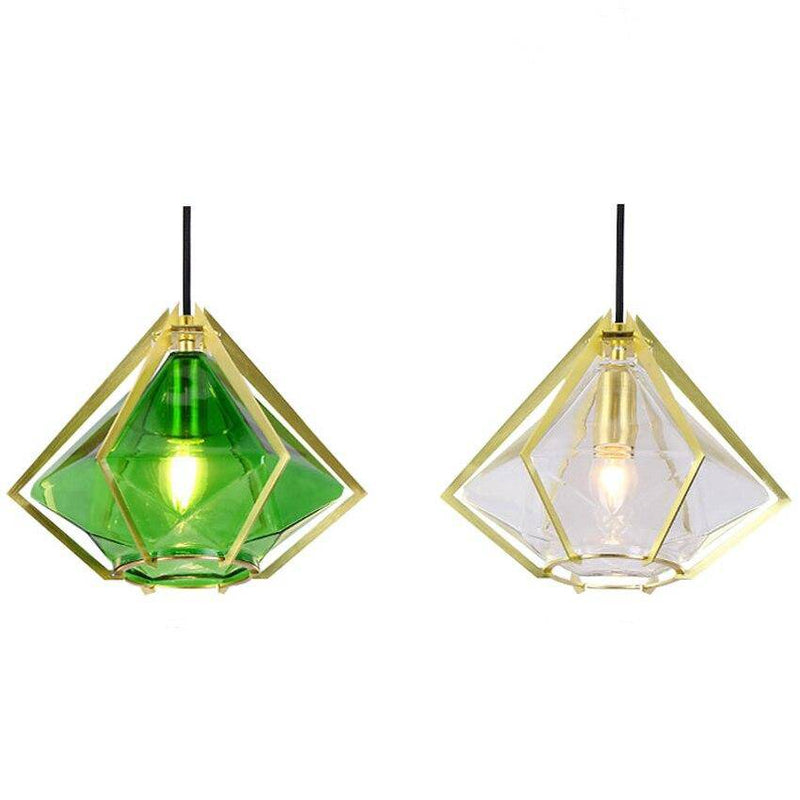 pendant light geometric gold design and colored glass Diamond