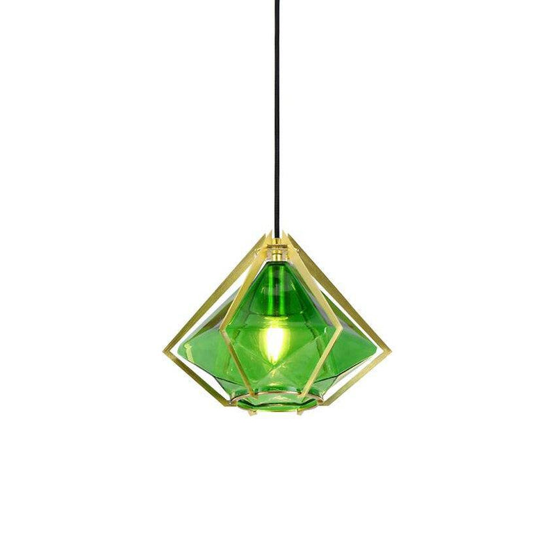 pendant light geometric gold design and colored glass Diamond