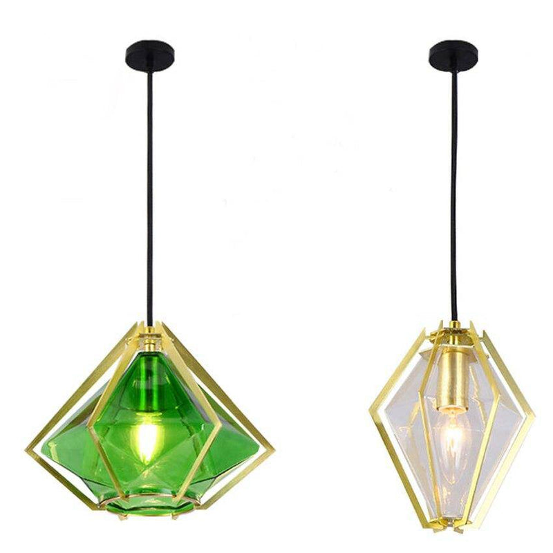 Lámpara de suspensión design vidrio geométrico de color oro y diamante