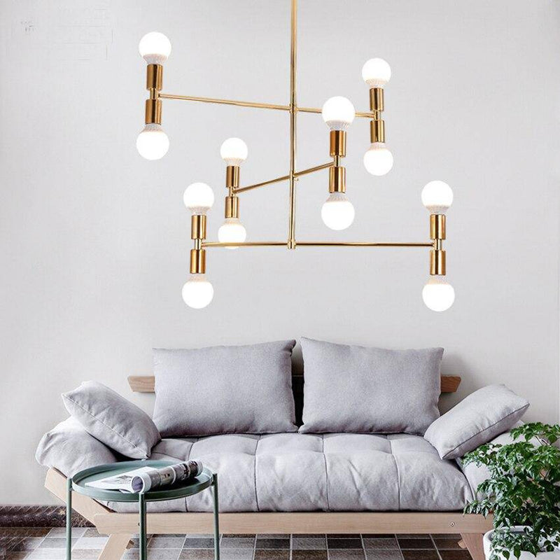 Design chandelier in gilded metal and ball lamps