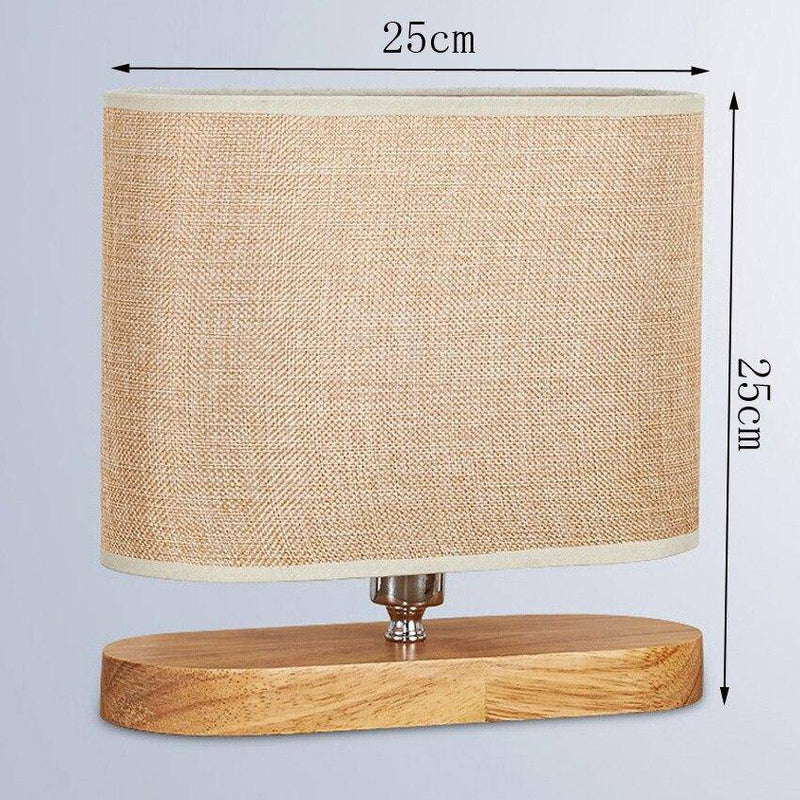 Lampe de chevet en bois et abat-jour en tissu ovale