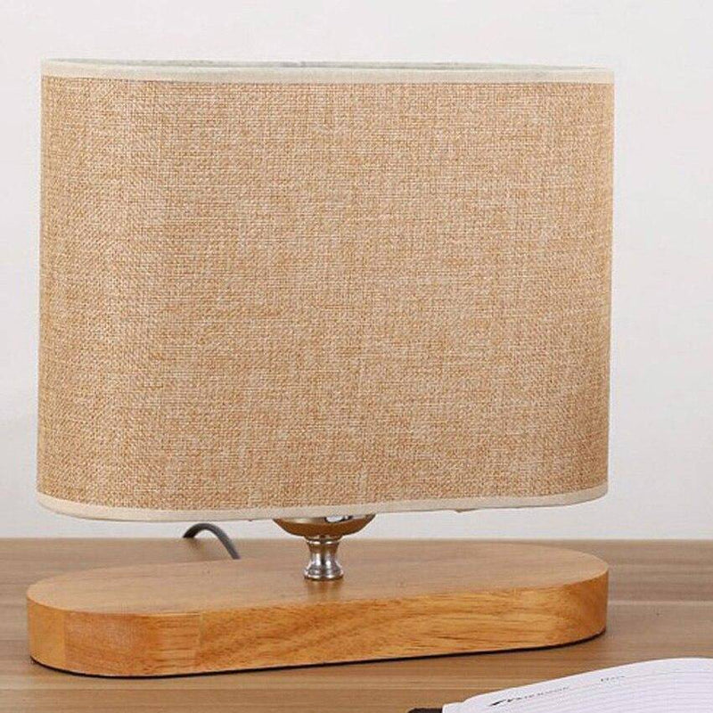 Lampe de chevet en bois et abat-jour en tissu ovale