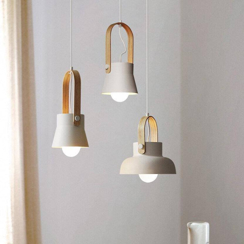 pendant light metal and wood handle industrial style