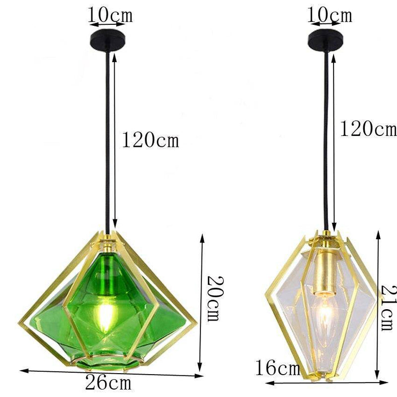 pendant light geometric gold design and colored glass Diamond