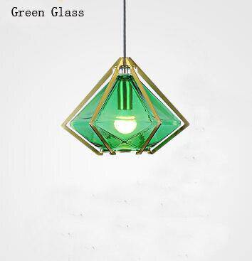 Suspension design géométrique doré et verre coloré Diamond - vue 2 sur 14