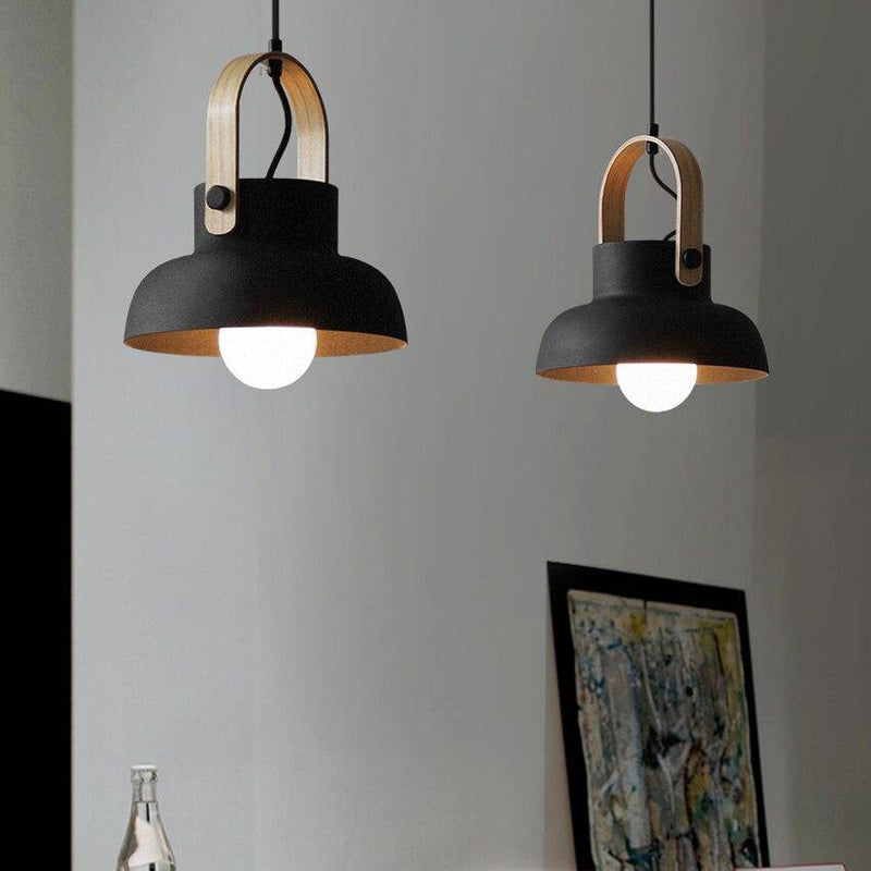 Lámpara de suspensión mango de metal y madera estilo industrial