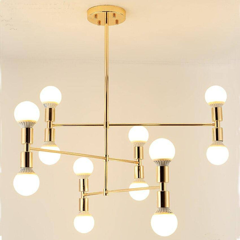 Design chandelier in gilded metal and ball lamps