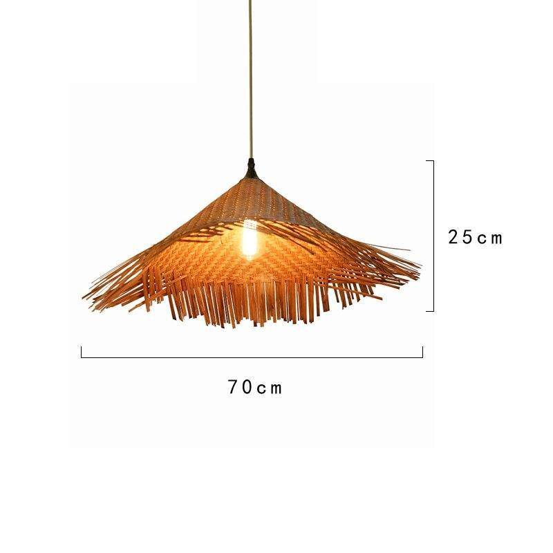 Suspension rustique LED avec abat-jour en rotin triangulaire style Asian