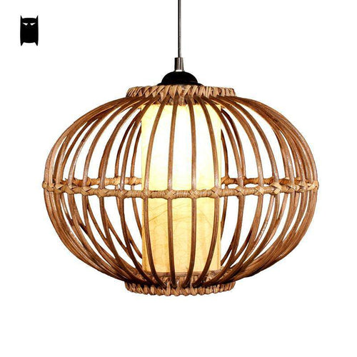 Suspension boule ovale en osier style japonais - vue 2 sur 7