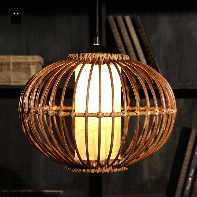 pendant light Japanese style oval wicker ball